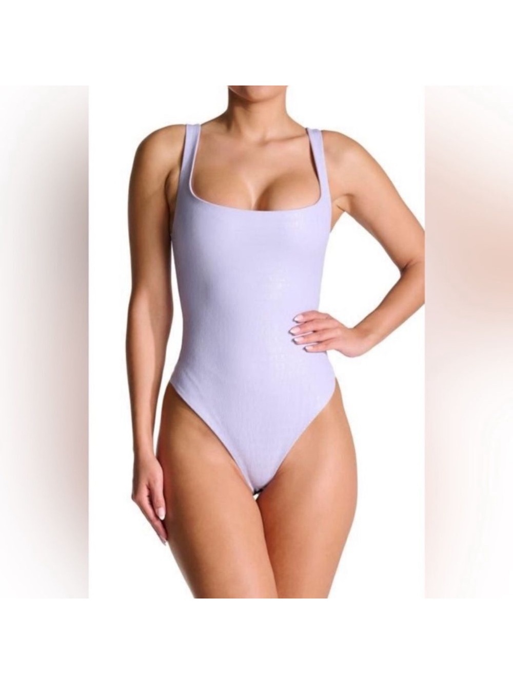 Naked Wardrobe Lilac Croc-Embossed Square-Neck One-Piece
